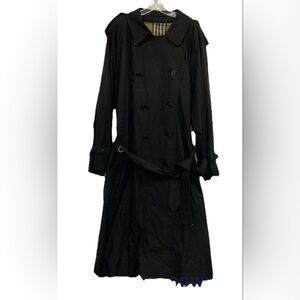 Vintage Burberrys of London Mens Black Trench Coat Nova Check Lining 42L EUC